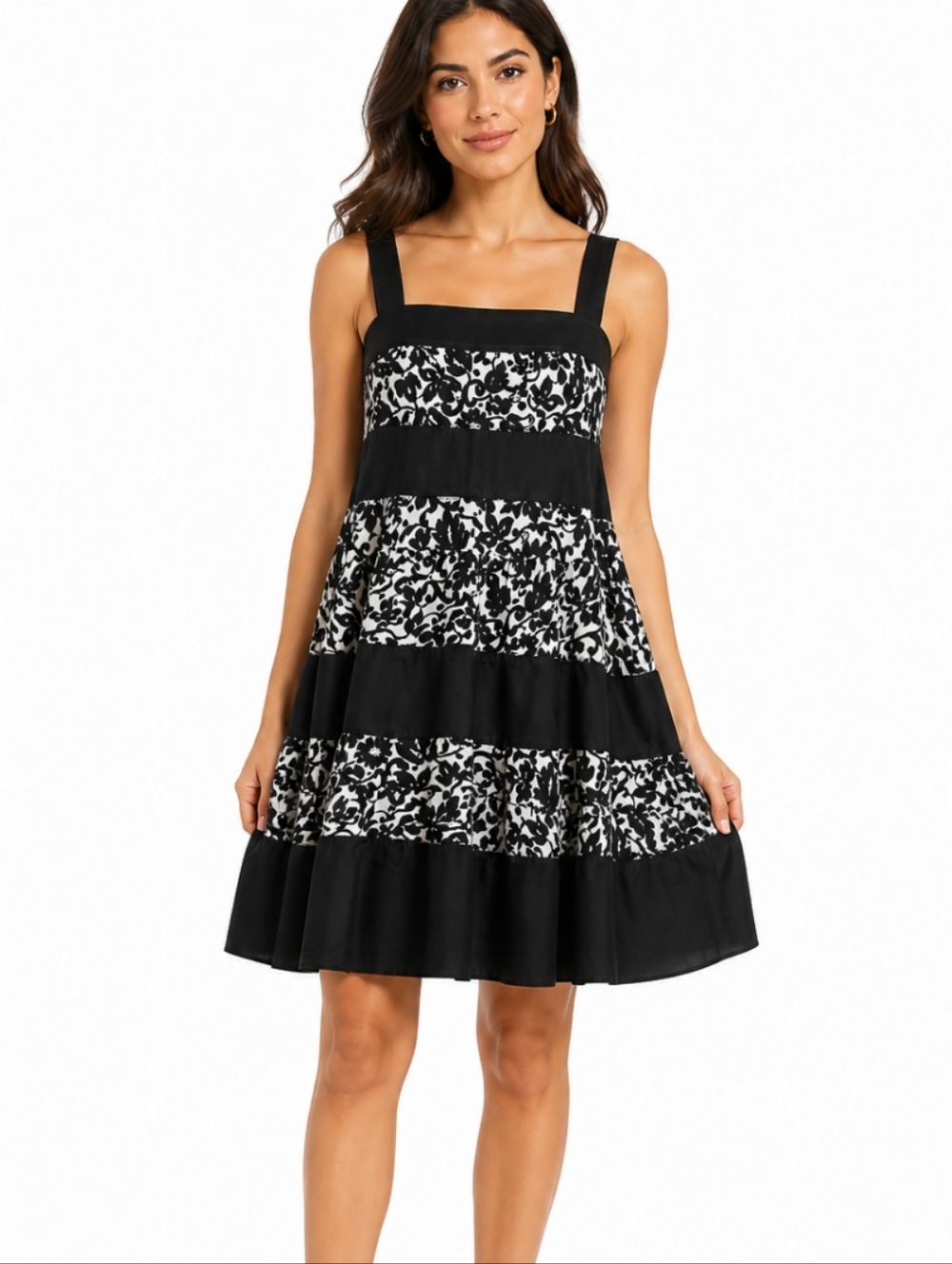 Diane von Furstenberg Abby Black White Silk Tiered Dress